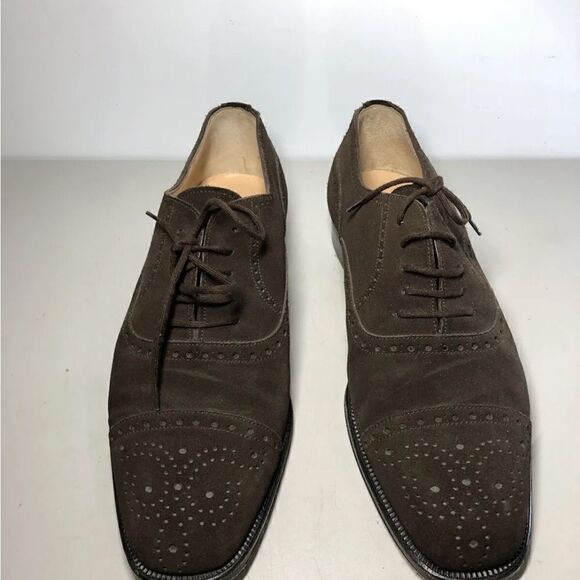 Manolo Blahnik Brown Suede Leather Cap Toe Oxfords Lace Up Dress Shoes Men Sz 7M main image 13